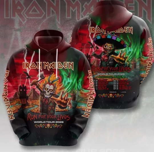 Discover 1Iron Maiden Run For Lives World Tour 2026 3D Printed Hoodie