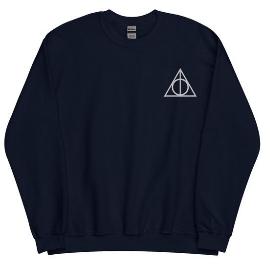 Deathly Hallows Symbol Sweatshirt, Embroidered Long Sleeve Crewneck Pullover Sweater, Multiple Colors