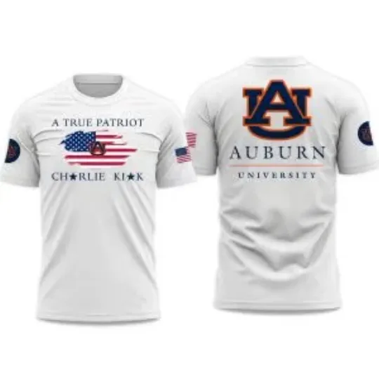 Discover Auburn University A True Patriot Charlie Kirk 2025 T-Shirt, Gift For Fans, Christmas Gift