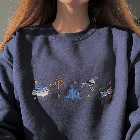 Discover Embroidered sweatshirt Wizard, Fantasy sweatshirt, Magic sweatshirt, School of Witchcraft and Wizardry, Magic wand, Wizard staff
