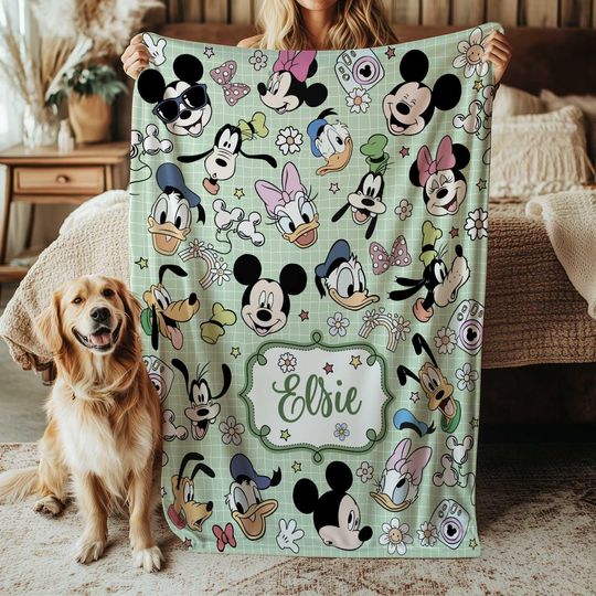 Discover Disney Mickey and Friends Fleece Blanket, Donald and Daisy Birthday, Pastel Boho Nursery, Disneyland Movie Throw