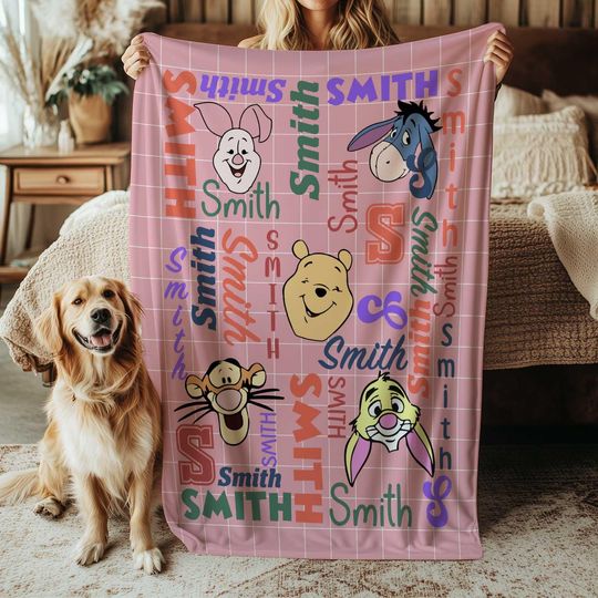 Discover Disney Piglet, Winnie the Pooh, Tigger, Eeyore & Rabbit Fleece Blanket, Classic Disneyland Magic