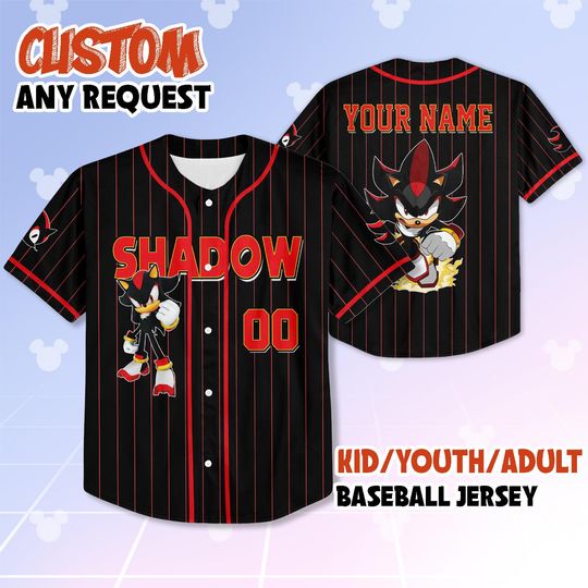 Personalized Shadow Baseball Jersey, Custom Sonic Jersey Shirt, Shadow The Hedgehog Team Outfit, Gamer Gift for Fans