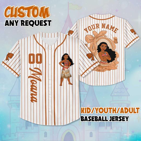 Discover Coquette Princess Moana Baseball Jersey, Personalized Disney Princess Moana Jersey, Disneyland Baseball Team Outfit, Birthday Gift