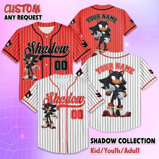 Discover Personalized Shadow the Hedgehog Baseball Jersey, Sonic Character Shirt, Custom Black Hedgehog Outfit, Matching Family Tee