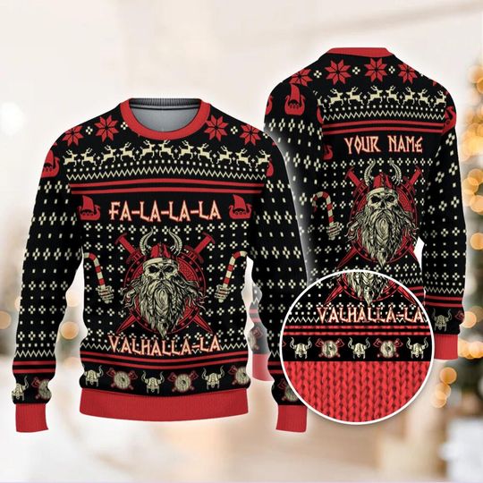Discover Personalize Ugly Chrsitmas Viking Fa La La La Ugly Christmas Sweatshirt, Custom Funny Christmas Ugly Sweater, Xmas Gift 2025