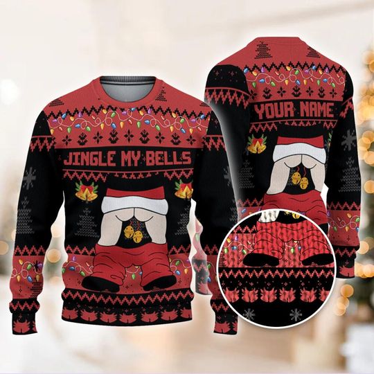 Discover Personalize Ugly Christmas Jingle My Bells Black Ugly Christmas Sweatshirt, Custom Funny Christmas Ugly Sweater, Xmas Gift 2025