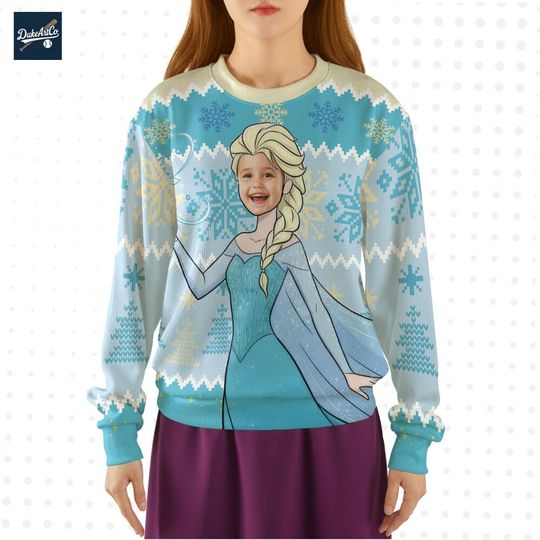 Discover Custom Face Princess Elsa Ugly Sweater, Disneyland Paris, Birthday gift for kid, best gifts for her, christmas gift for mom