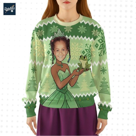 Discover Custom Face Princess Tiana Ugly Sweater, Disneyland Paris, Birthday gift for kid, best gifts for her, christmas gift for mom