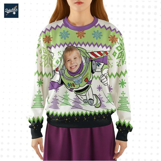 Custom Face Buzz Lightyear Ugly Sweater, Disneyland Paris, Birthday gift for kid, best gifts for her, christmas gift for mom