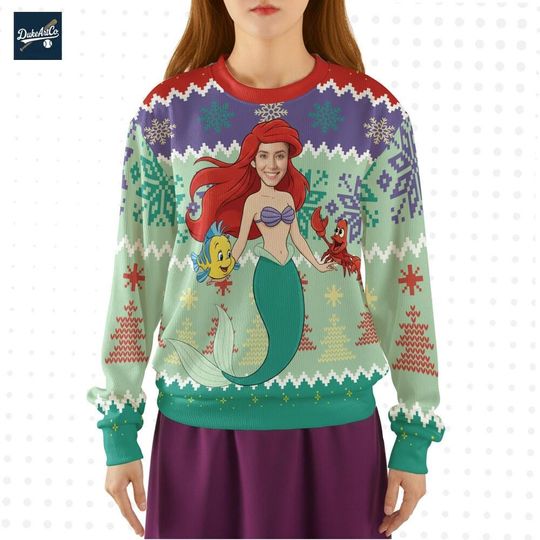 Discover Custom Face Princess Ariel Ugly Sweater, Disneyland Paris, Birthday gift for kid, best gifts for her, christmas gift for mom