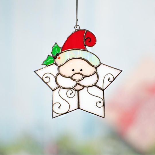 Discover Stained Glass Santa Ornament for Christmas Tree and Holiday Decor