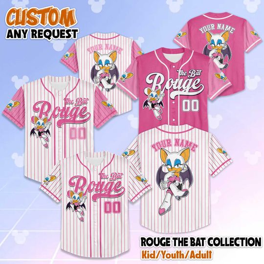 Discover Personalized Rouge the Bat Baseball Jersey, Custom Sonic Shirt, Rouge Sports Outfit, Matching Family Tee, Gamer Fan Gift
