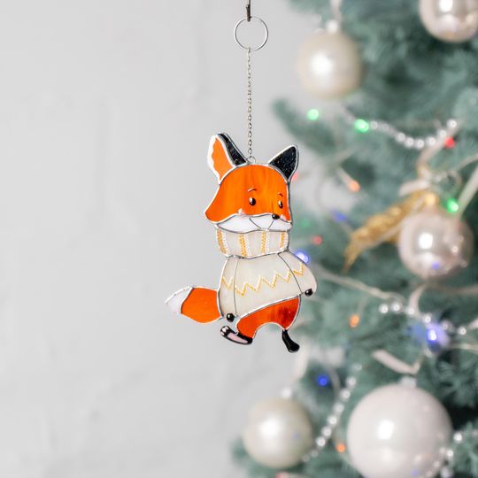 Discover Fox Stained Glass Suncatcher, Christmas and Holiday Window Hanging Ornament