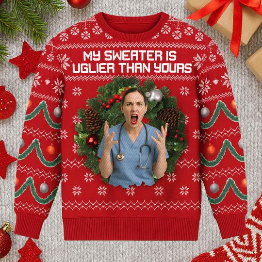 Discover Personalized My Sweater is Uglier Ugly Christmas Sweater, Customized Face Jumper for Men Women, Custom Photo Holiday Novelty Gag Gift Top