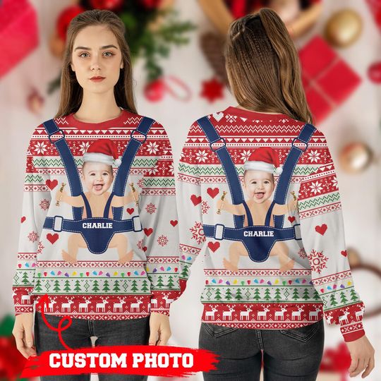 Discover Personalized Funny Baby Photo Ugly Sweater For Dad And Mom, Baby Christmas Sweatshirt, Christmas Party Gift Ideas