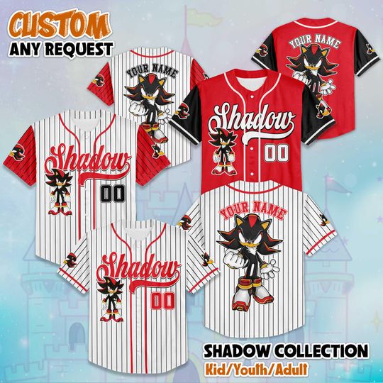 Discover Personalized Shadow the Hedgehog Baseball Jersey, Custom Sonic Shirt, Shadow Outfit, Matching Family Tee, Gift for Fans