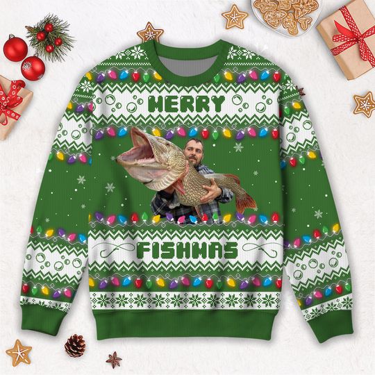 Custom Fisherman Christmas Ugly Sweater, Funny Merry Fishmas Gift, Personalized Holiday Apparel 2025, Thanksgiving Party Gift.