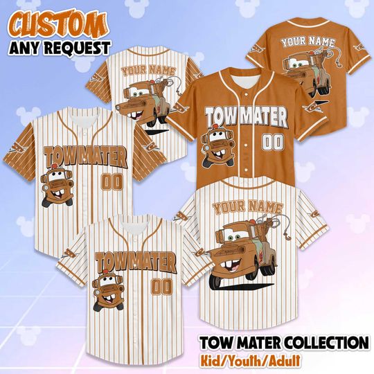 Discover Custom Tow Mater Baseball Jersey, Disney Car Shirt, Mater Disney Jersey Outfit, Pixar Car Team Jersey, Custom Disney Gift