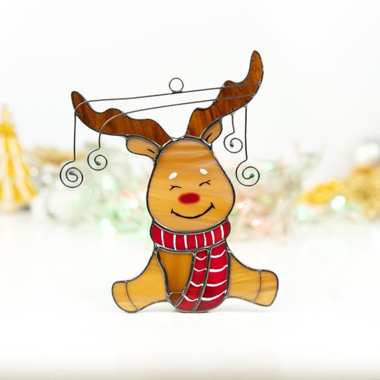 Discover Reindeer Stained Glass Suncatcher, Christmas Ornament, Acrylic Window Hanging, Handmade Holiday Decor