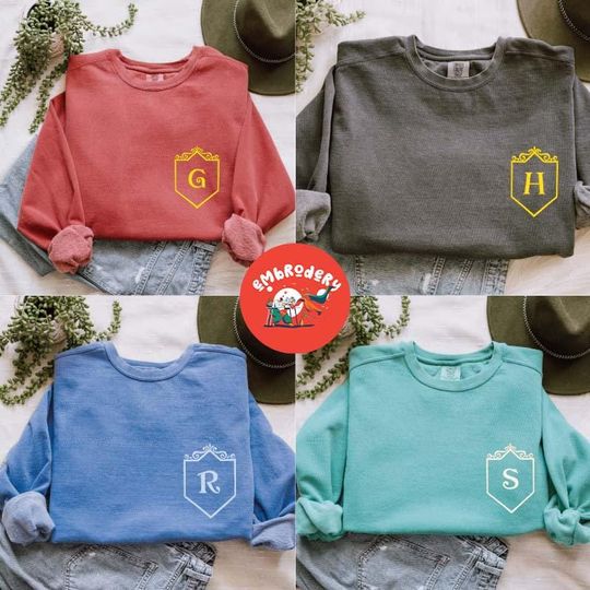 Discover Comfort Colors Embroidered Sweatshirt for Magic House Lovers | Wizard School Embroidery Long Sleeve Gift