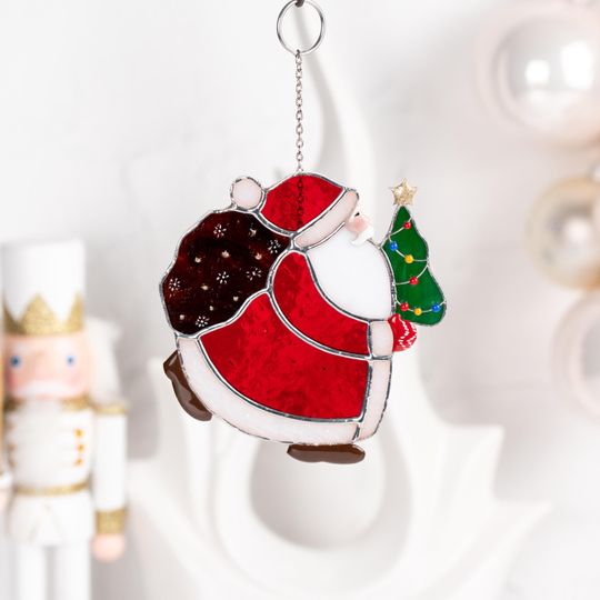 Discover Stained Glass Christmas Ornaments, Santa Suncatcher, Tree Decorations, Holiday Window Hangings