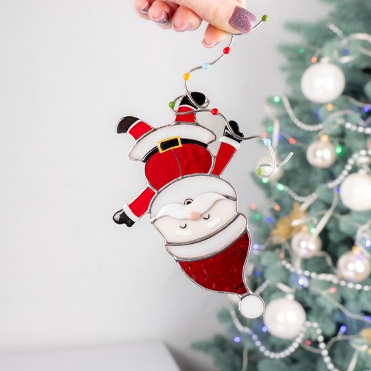 Discover Santa Stained Glass Suncatcher, Grandpa Gift, Christmas Window Hanging, Winter Decor, Acrylic Ornament