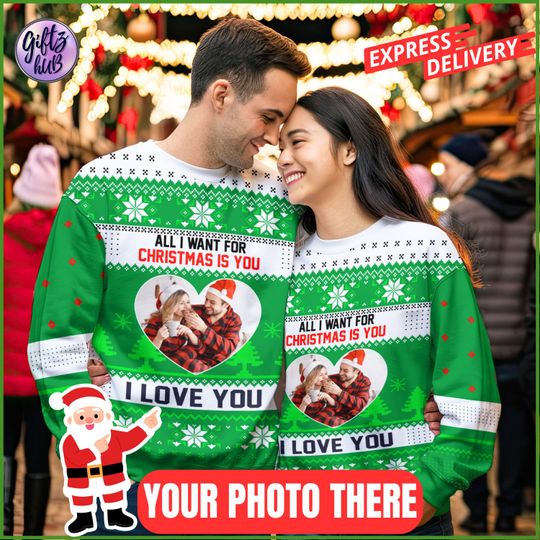 Discover Custom Photo Ugly Christmas Sweatshirt, Personalized Couple Matching Sweater
