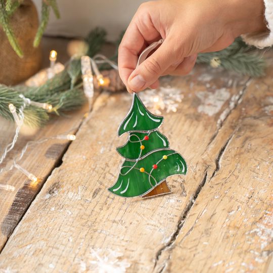 Discover Christmas Tree Acrylic Ornaments Stained Glass Window Hangings Set