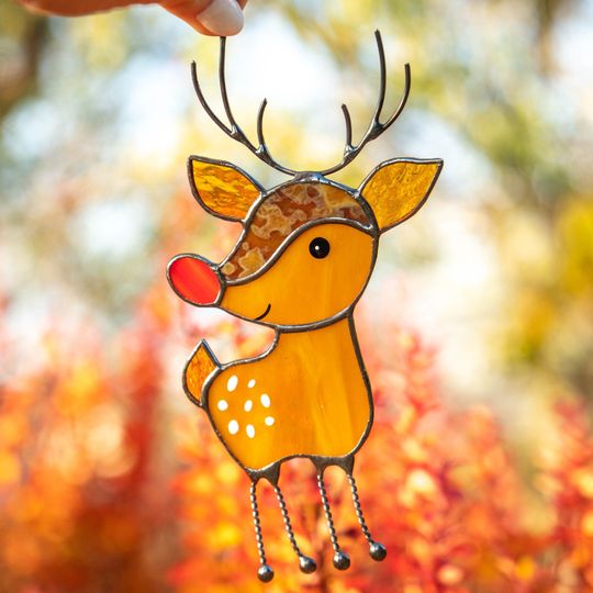 Discover Rudolph stained glass reindeer sun catcher Granddaughter gifts Christmas gifts ideas stained glass window hangings Holiday hosting decor