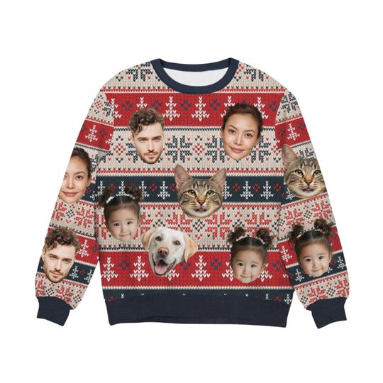 Discover Personalized Christmas Ugly Sweater: Custom Faces for Family (Unisex Fit)