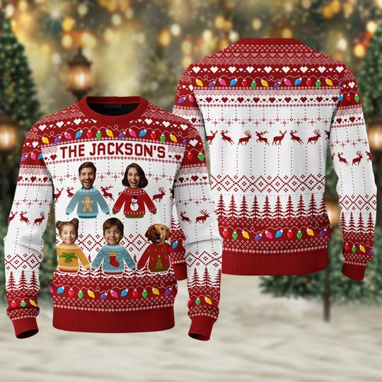 Discover Personalized Funny Family Face Christmas Ugly Sweater, Custom Photo Ugly Sweater, Co-Workers Ugly Sweater Gift, Family Photo Christmas Shirt