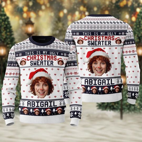 Discover Custom This Is My Christmas Sweater, Personalized Face Sweatshirt, Funny Sweatshirt Family Friends Ugly Sweater Party Christmas Gift