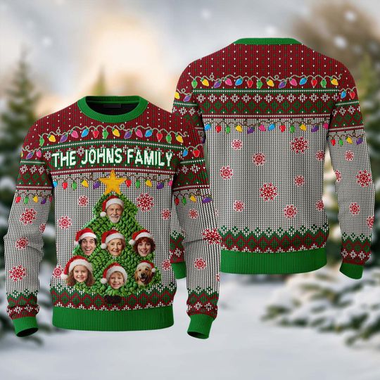 Discover Personalized Family Face Ugly Christmas Sweater, Custom Family Photo Christmas Ugly Sweater, Funny Xmas Shirt For Family, Cozy Sweatshirt