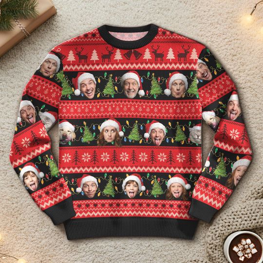Discover Custom Face Family Christmas Sweater for Men, Women & Kids, Custom Ugly Sweatshirt with Photo, Funny Christmas Jumper Trending Holiday