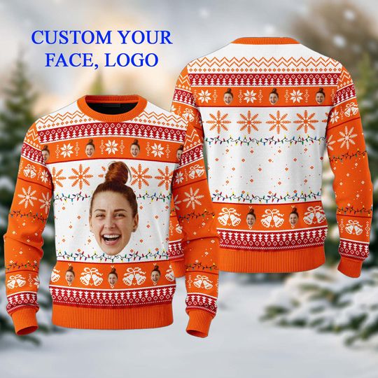 Discover Custom Your Image Ugly Christmas Sweater, Personalized Company Logo Xmas Sweatshirt, Custom Photo Image Christmas Gift For Men Women Kid