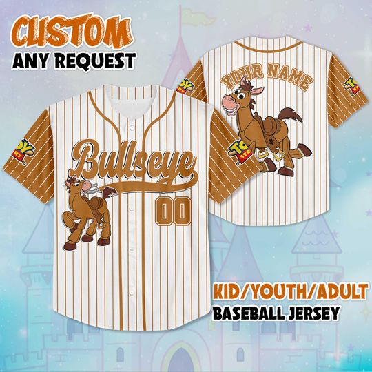 Discover Personalized Bullseye Baseball Jersey, Custom Disney Toy Story Shirt, Bullseye Woodys Horse Outfit, Disneyland Trip Gift