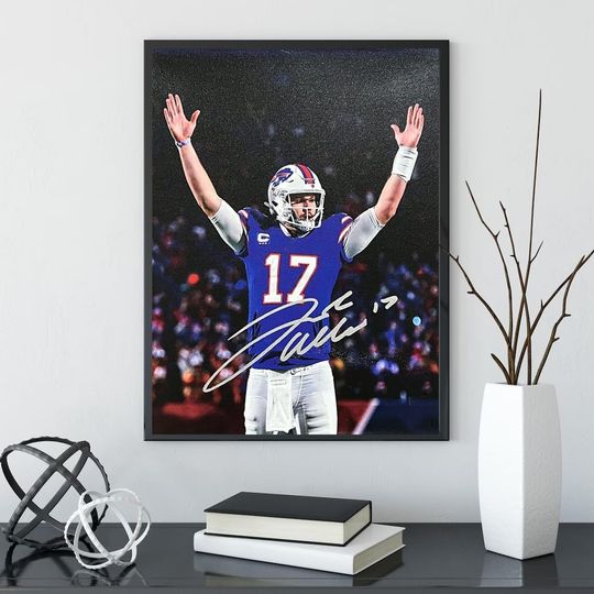 American Football Sports Poster for Kids Teens - Josh Allen Rugby Star Wall Art Canvas Print for Home Decor