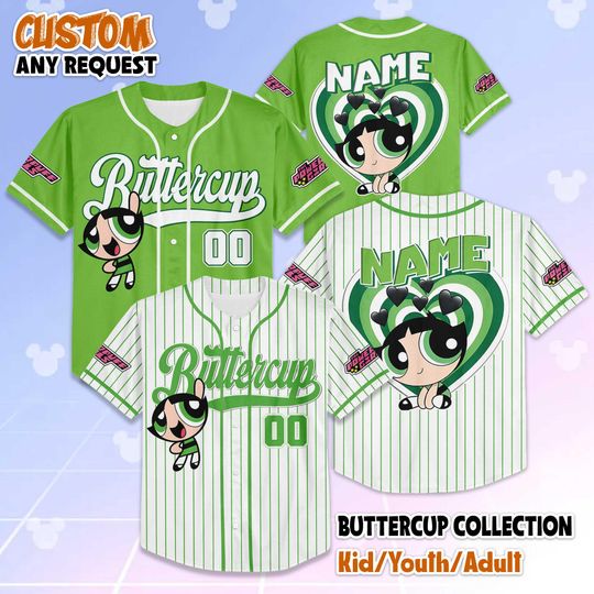 Personalized Buttercup Baseball Jersey, Custom The Powerpuff Girls Buttercup Baseball Team Shirt, Birthday Gift for Cartoon Fans