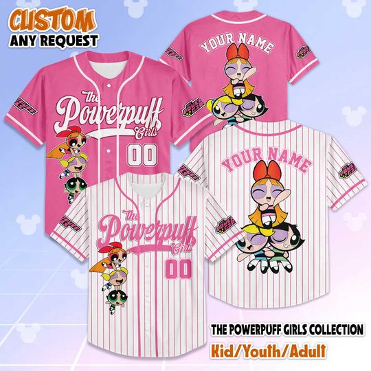 Discover Custom The Powerpuff Girls Baseball Jersey, Custom Cartoon Network Shirt, Blossom Bubbles Buttercup Team Outfit, Gift for Fans