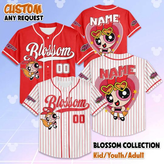 Personalized Blossom Baseball Jersey, Custom The Powerpuff Girls Blossom Shirt, Cartoon Network Team Outfit, Gift for Fans