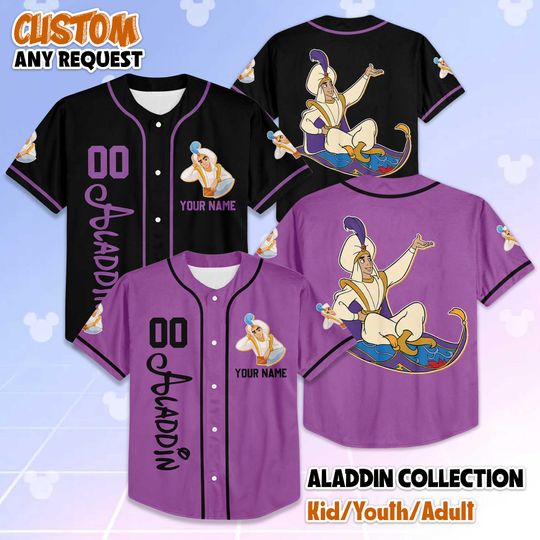 Discover Personalized Aladdin Baseball Jersey, Custom Disney Prince Aladdin Jersey Shirt, Disneyland Team Outfit, Gift for Fans