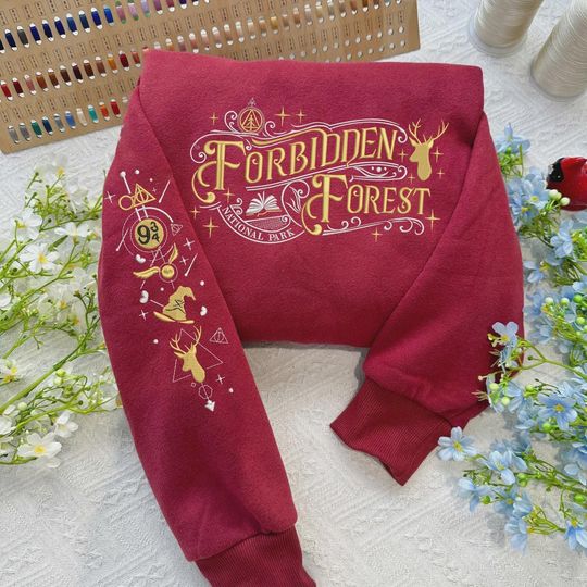 Discover Embroidered Forbidden Forest Sweatshirt - Wizard Bookish Sweater - National Park Style Shirt