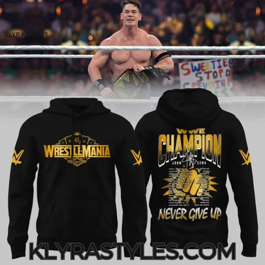 Ron Cena X Wrestling Entertainment Champion 2025 Never Give Up Black 3D hoodie