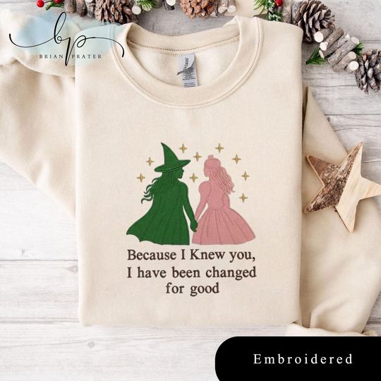 EMBROIDERED Changed For Good Quote, Wicked Inspired Best Friend Gift, Wizard of Oz , Broomstick Magic Sweater, Pink and Green Shirts
