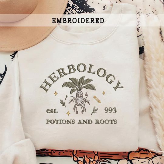 Discover Embroidered Herbology Sweatshirt, Botanical Shirt, Wizard Book Shop, Reading Sweater, Herbology Plants Sweatshirt, Witchcraft School Hoodie