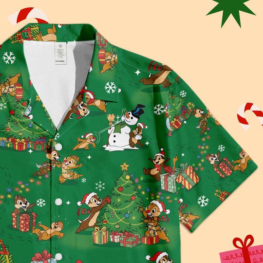 Discover Disney Chip and Dale Christmas Hawaiian Shirt, Double Trouble Chip Dale Christmas Shirt, Disney Couple Christmas