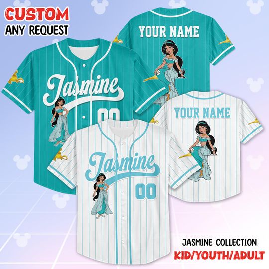 Discover Personalized Jasmine Collection Baseball Jersey, Custom Aladdin Shirt, Disney Magic Carpet Outfit, Gift for Disney Fans & Princess Lovers
