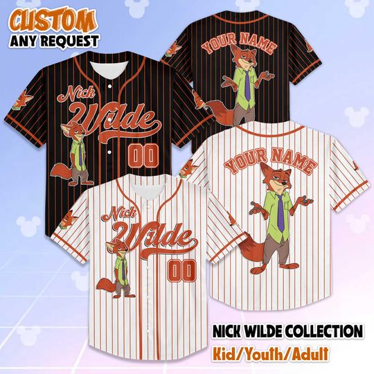 Discover Personalized Nick Wilde Baseball Jersey, Custom Disney Zootopia Shirt, Custom Disney Fox Jersey, Gift for Disney Fans