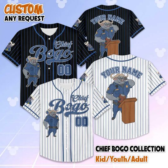 Discover Personalized Chief Bogo Baseball Jersey, Zootopia Police Shirt, Custom Disney Jersey, Funny Animal Tee, Gift for Zootopia Fans